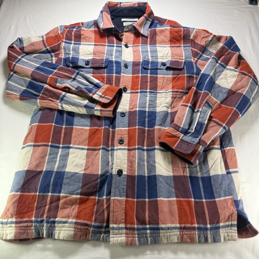 L.L. Bean Fleece Lined Shirt Jacket‎ Men's Medium Regular Plaid Cotton